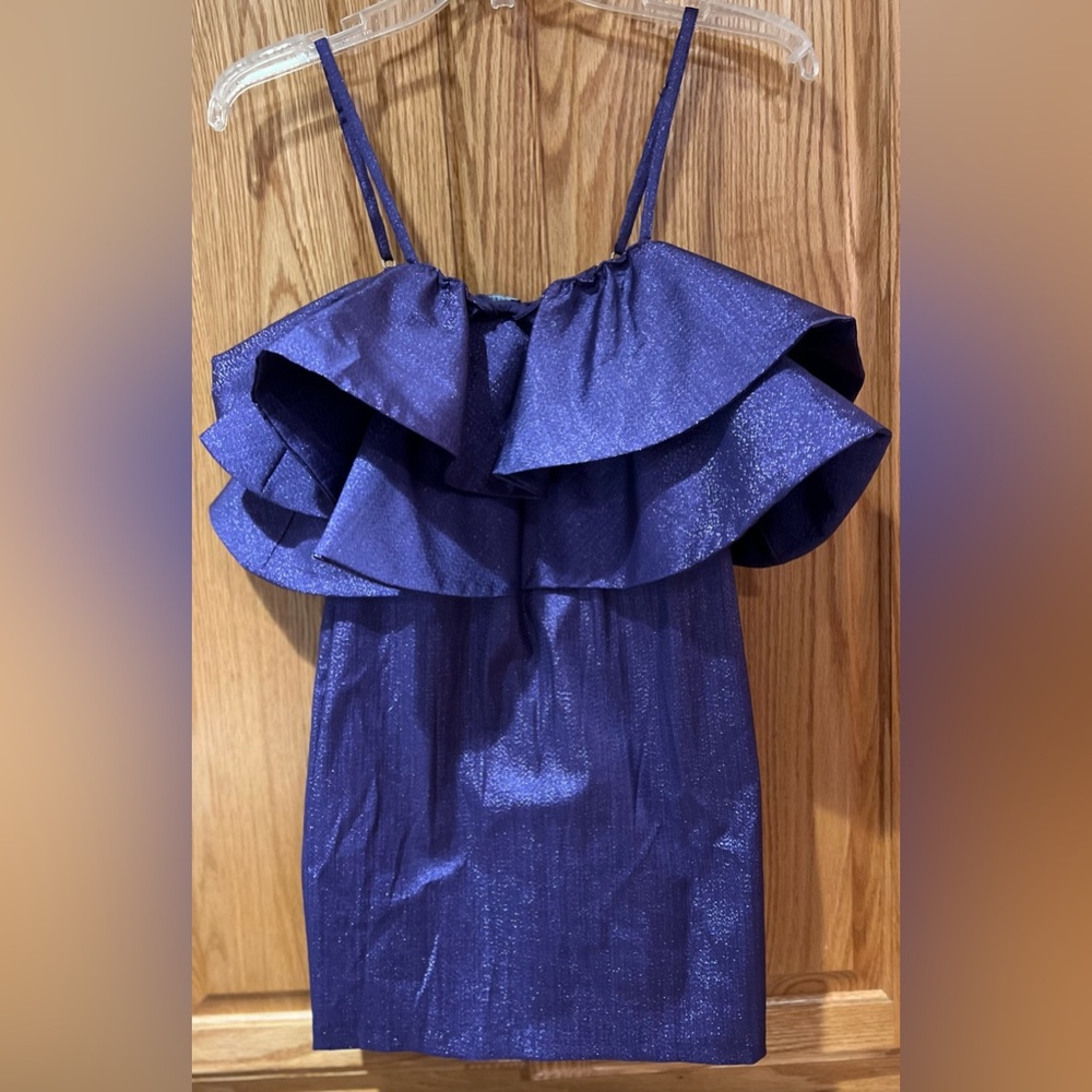 ZARA Ruffled Ruffle Metallic Thread Mini Cocktail Dress in Purple Size Small - Picture 12 of 16
